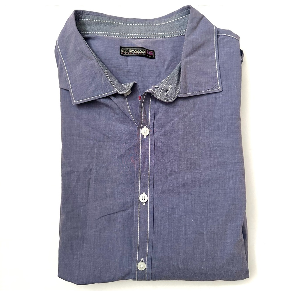 Napapijri Geographic Button Down Up Shirt Men’s XL Slim Fit Purple